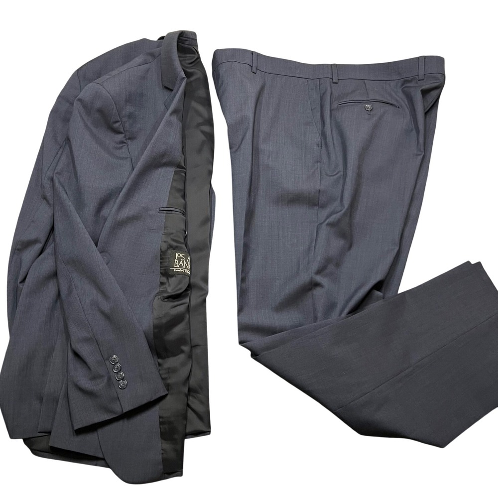 Jos A Bank Travelers Tailored Fit Suit Navy Micro Check 48L 42x32 Stretch Jacket
